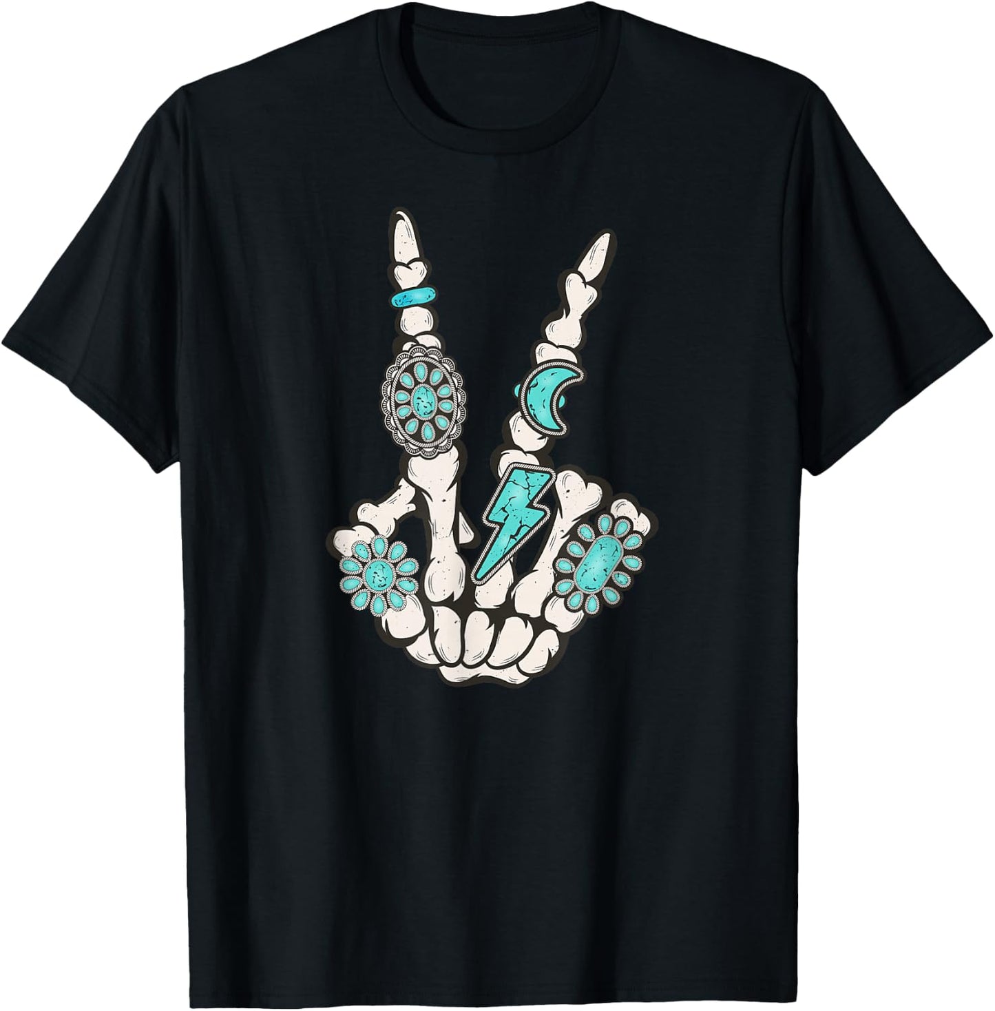 Skeleton Turquoise Hand Western Vibes Rodeo Cowboy Cowgirl T-Shirt - T-Shirt | Black