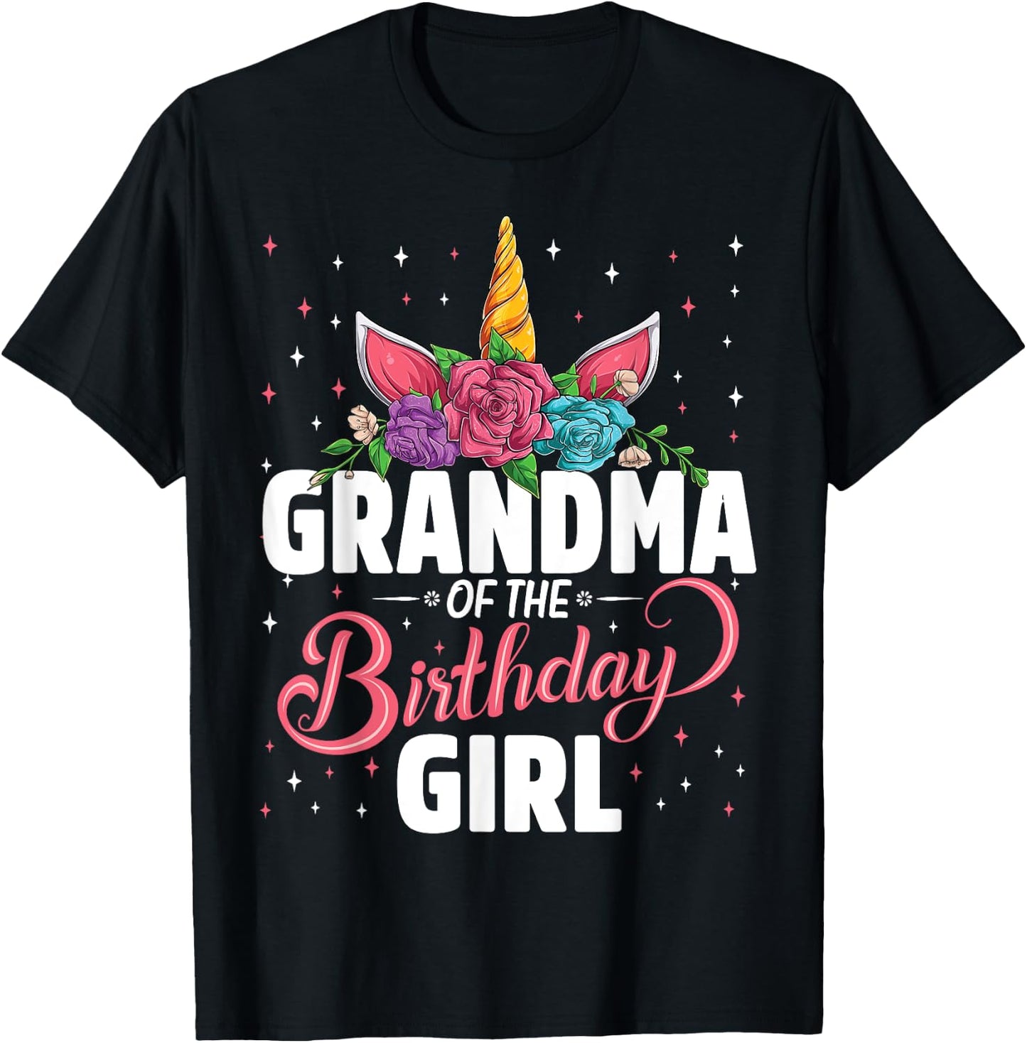 Grandma Of The Birthday Girl Unicorn Girls Family Matching T-Shirt - T-Shirt | Black
