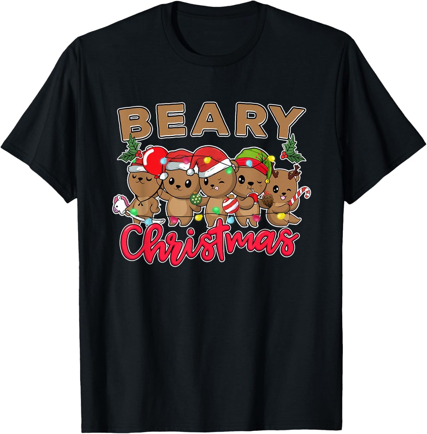 Beary Merry Christmas For Teddy Bear Lovers Funny Xmas Bear T-Shirt - T-Shirt | Black