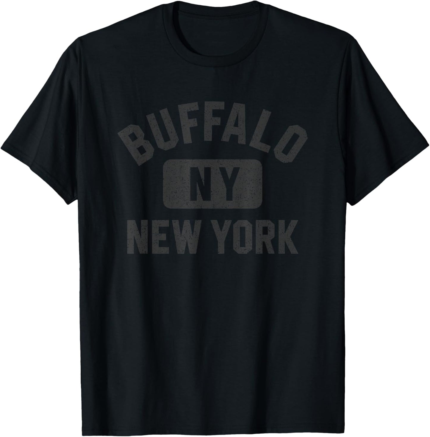 Buffalo New York Gym Style Distressed Black Print T-Shirt - T-Shirt | Black