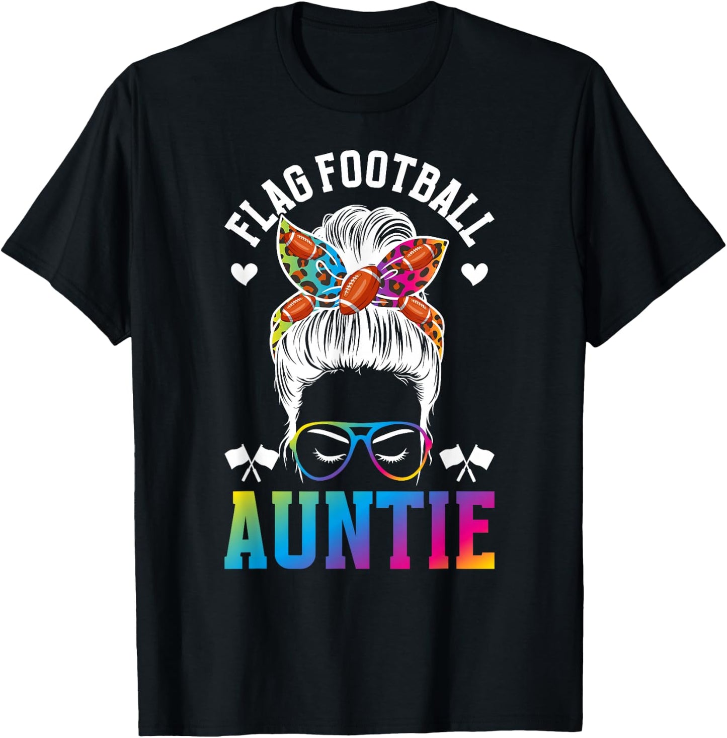 Flag Football Auntie Messy Bun Flag Football Player Aunt T-Shirt - T-Shirt | Black