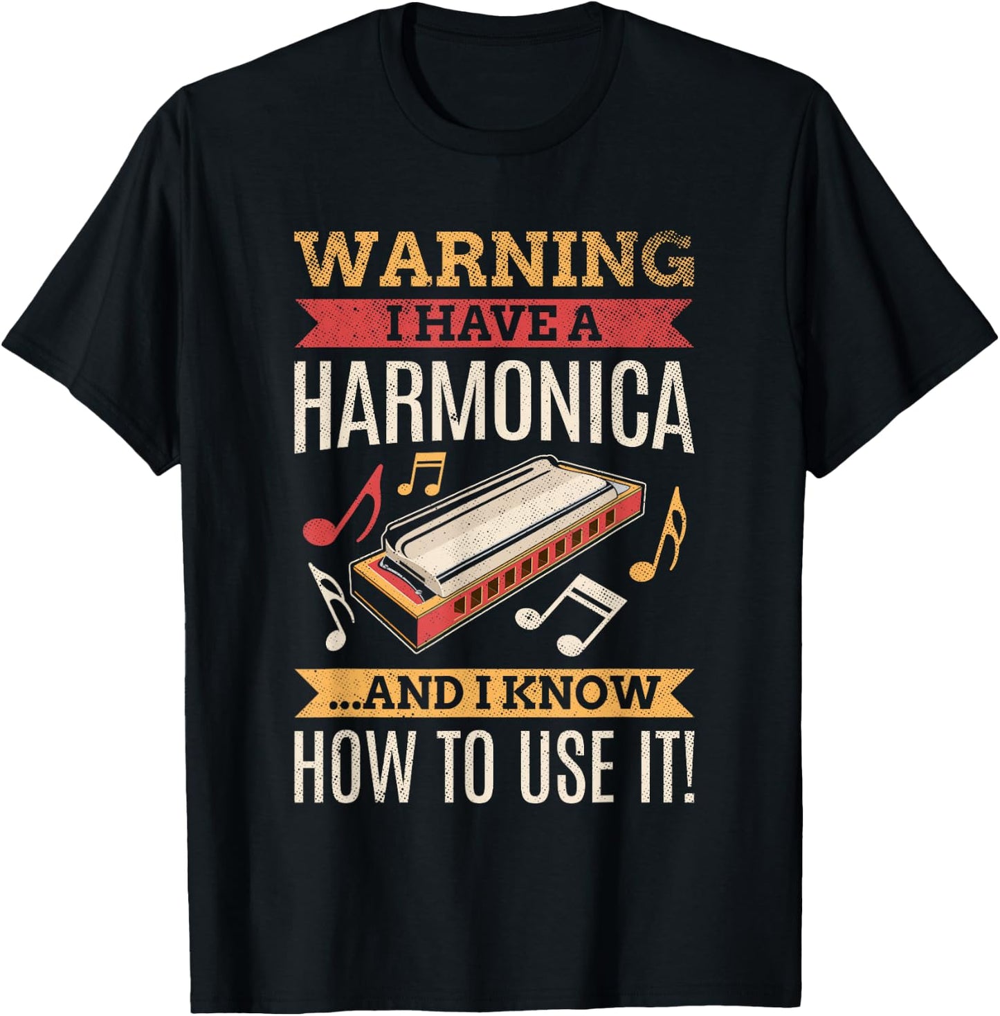 Harmonica Vintage Retro Harmonica Player Gift T-Shirt - T-Shirt | Black