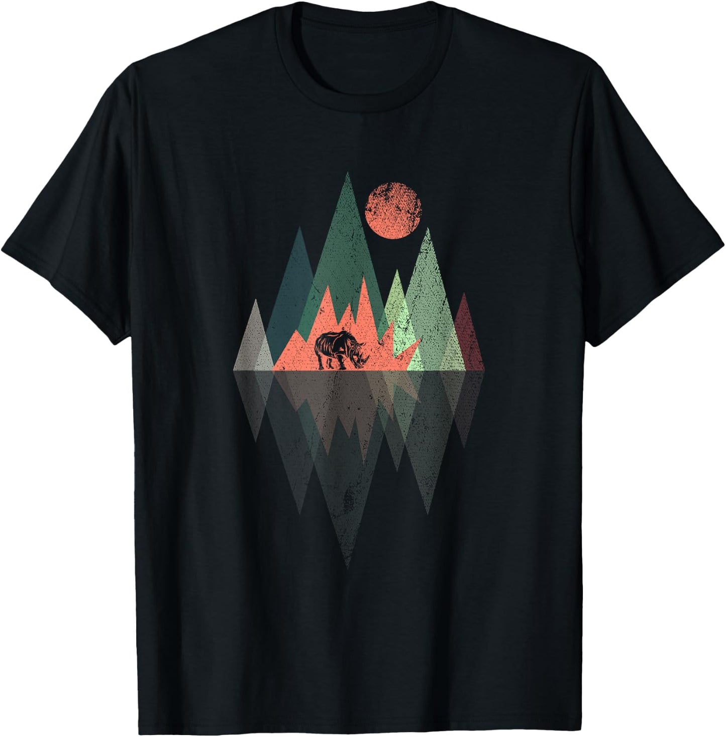 Animal Geometric Pattern Colorful Rhino T-Shirt - T-Shirt | Black