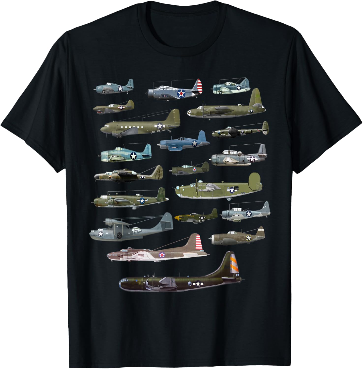 Military F&L Design Co. American WW2 Warplanes Warbirds Plane Spotting T-Shirt - T-Shirt | Black