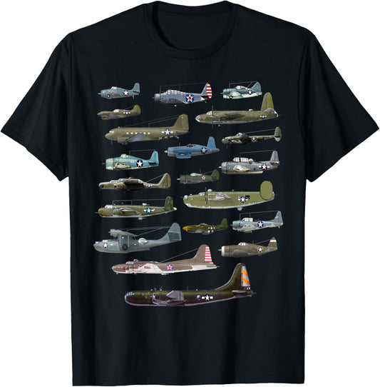 Military F&L Design Co. American WW2 Warplanes Warbirds Plane Spotting T-Shirt - T-Shirt | Black