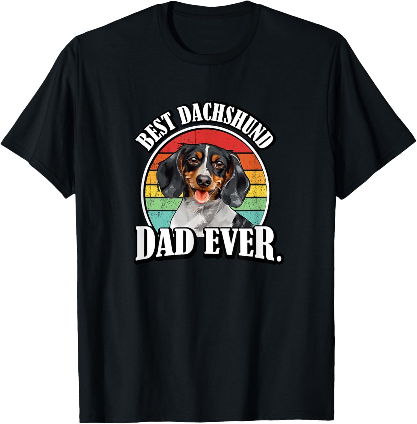 Funny Retro Vintage Best Dad Piebald Dachshund Lover T-Shirt - T-Shirt | Black