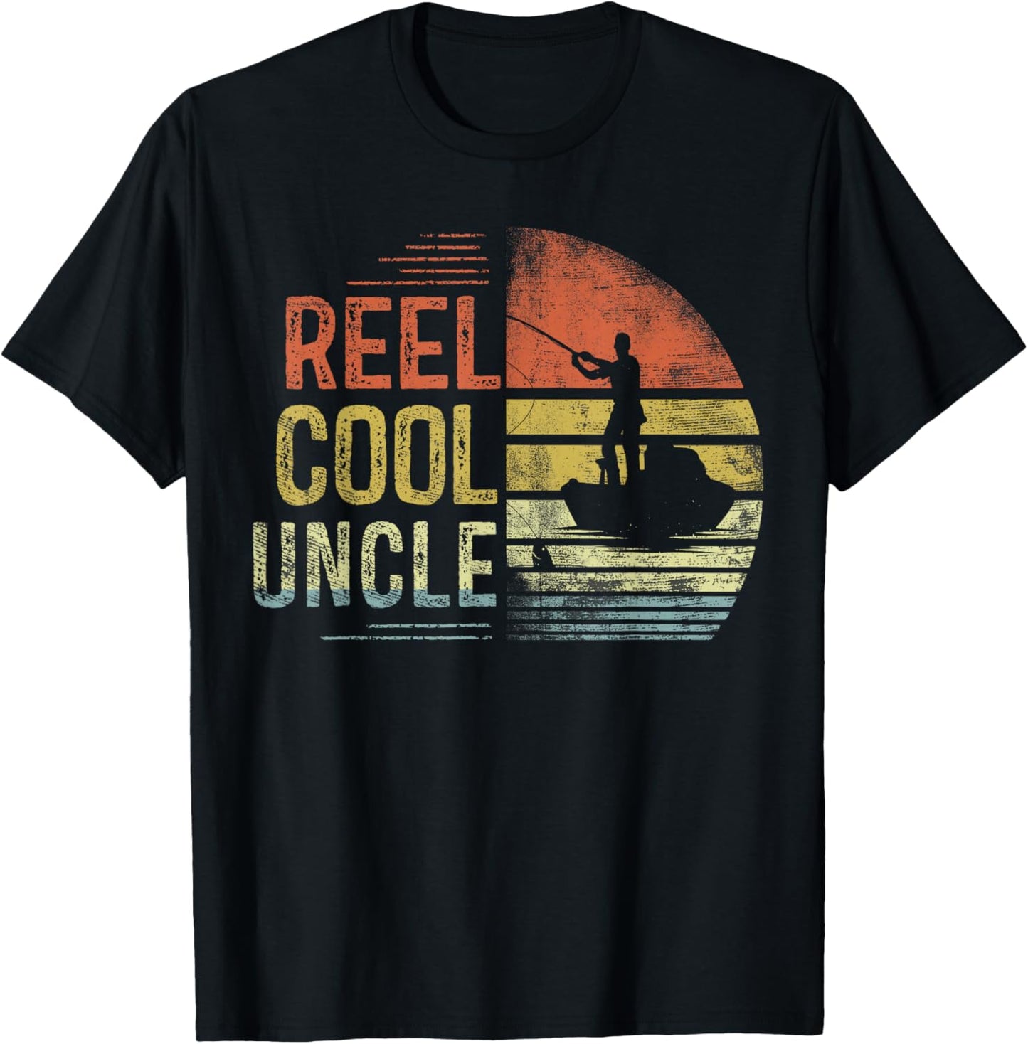 Reel Cool Uncle Fishing Gifts Uncle Birthday Vintage T-Shirt - T-Shirt | Black