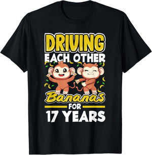 17 Years Driving Each Other Bananas 17th Wedding Anniversary T-Shirt - T-Shirt | Black