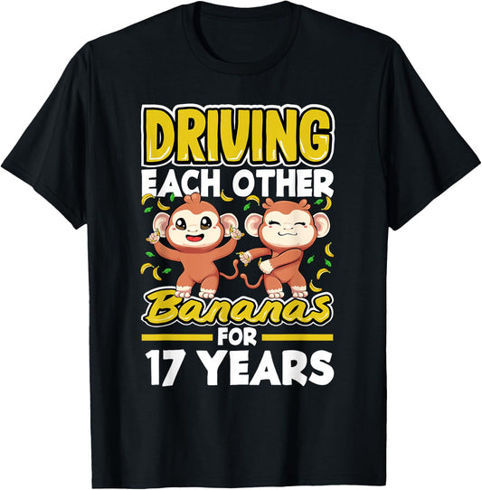 17 Years Driving Each Other Bananas 17th Wedding Anniversary T-Shirt - T-Shirt | Black