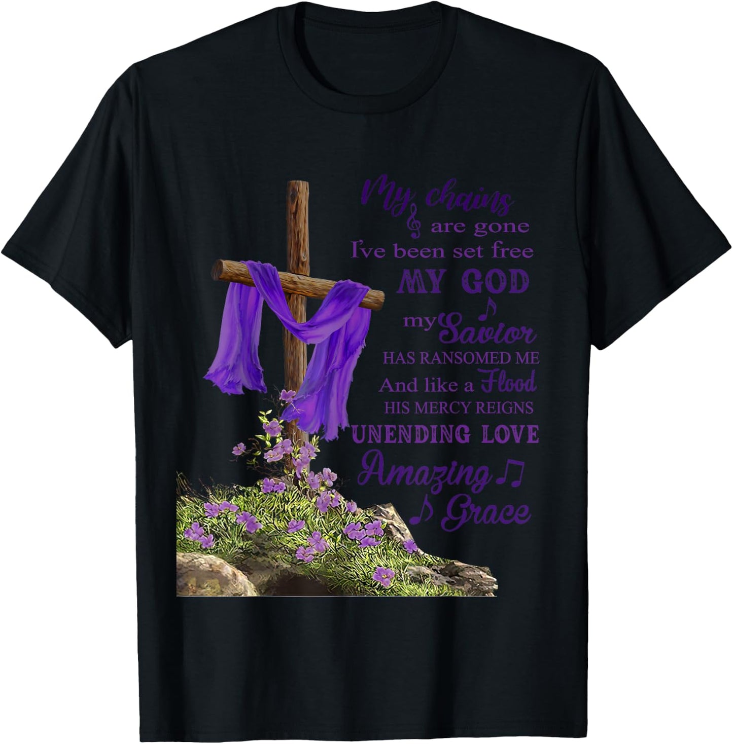 Christian Cross Amazing Purple Grace Love Women T-Shirt - T-Shirt | Black