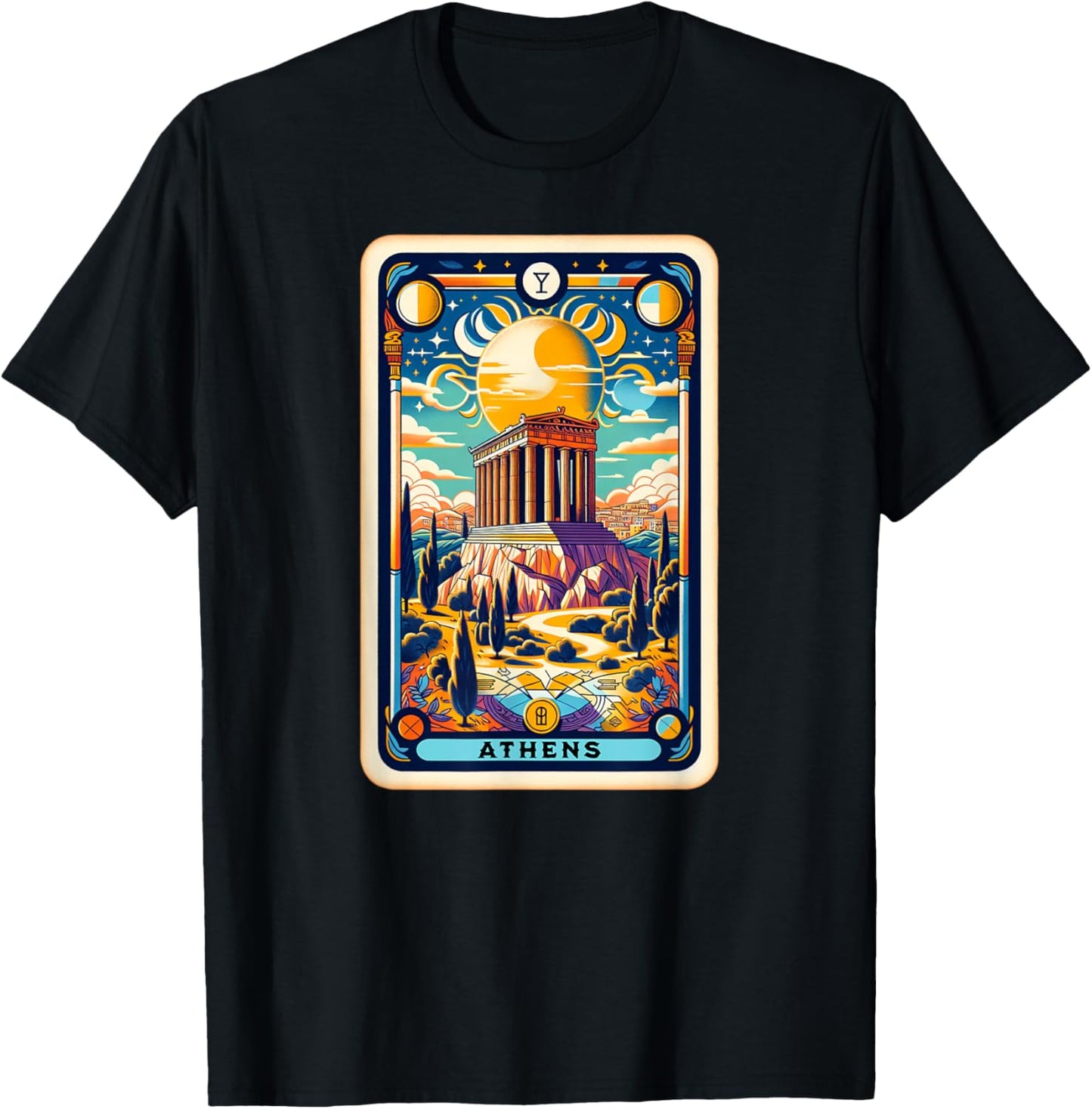 Athens In Greece Tarot Cards and Greek Ruins Of Parthenon T-Shirt - T-Shirt | Black
