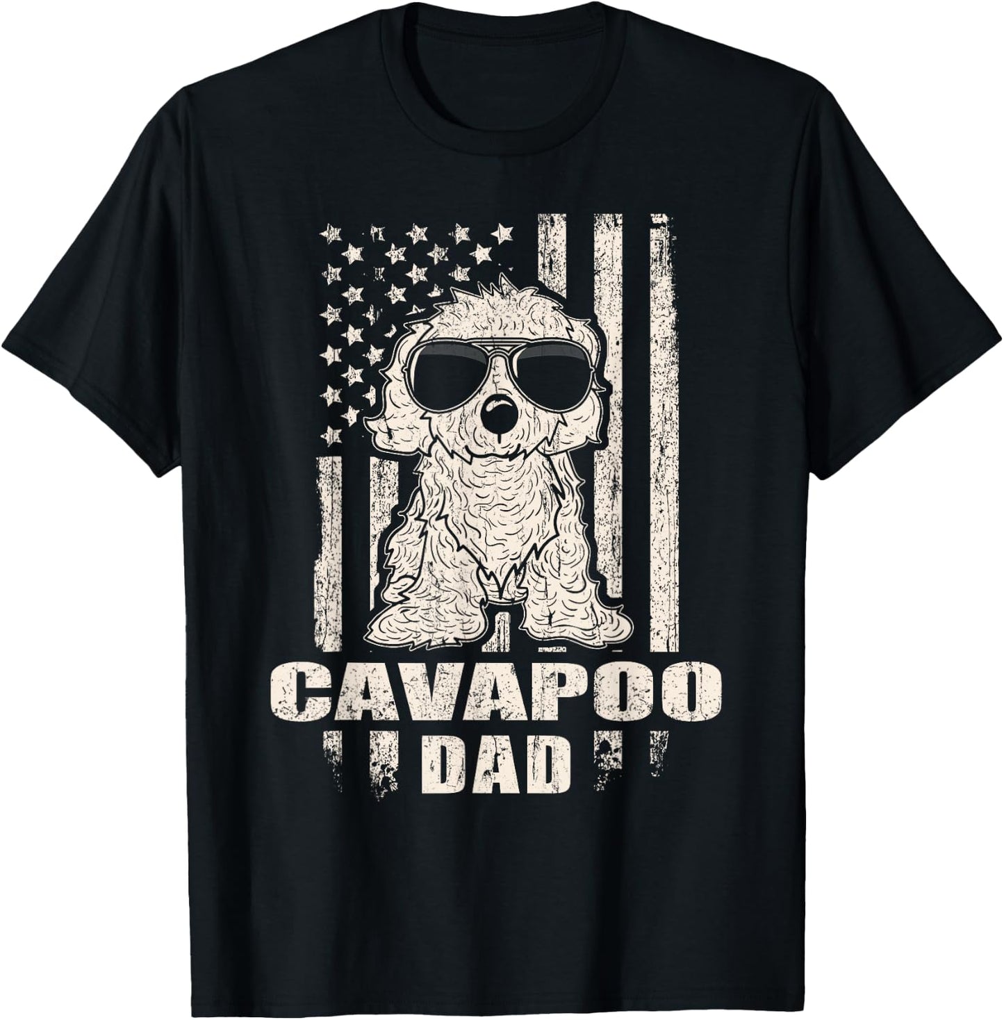 Cavapoo Dad Cool Vintage Retro Proud American T-Shirt - T-Shirt | Black