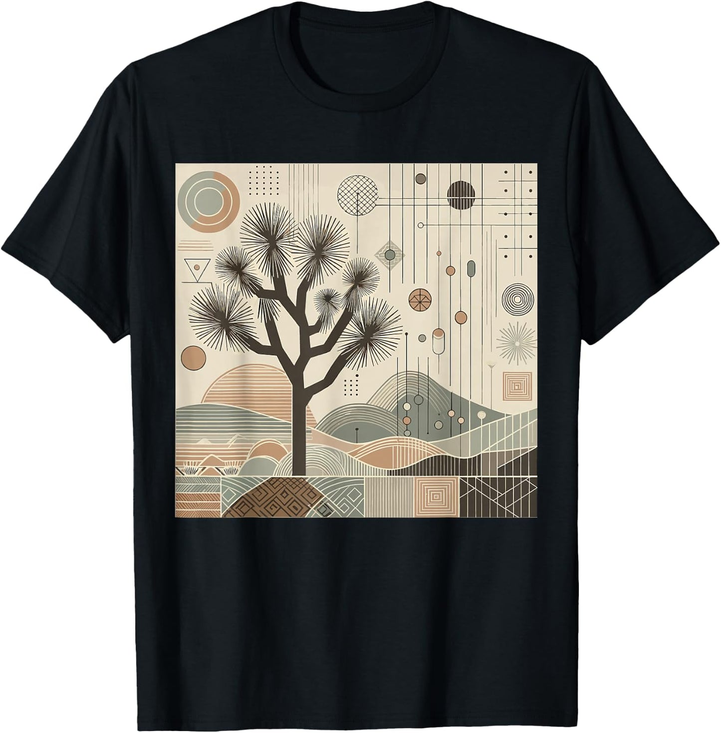 Joshua Tree National Park Line Art Vintage Hiking Camping T-Shirt - T-Shirt | Black