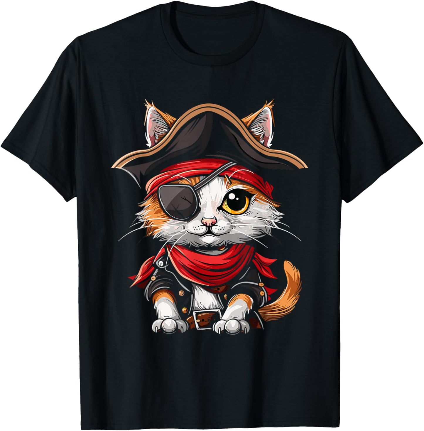 Pirate Cat Funny Halloween Kitten T-Shirt - T-Shirt | Black