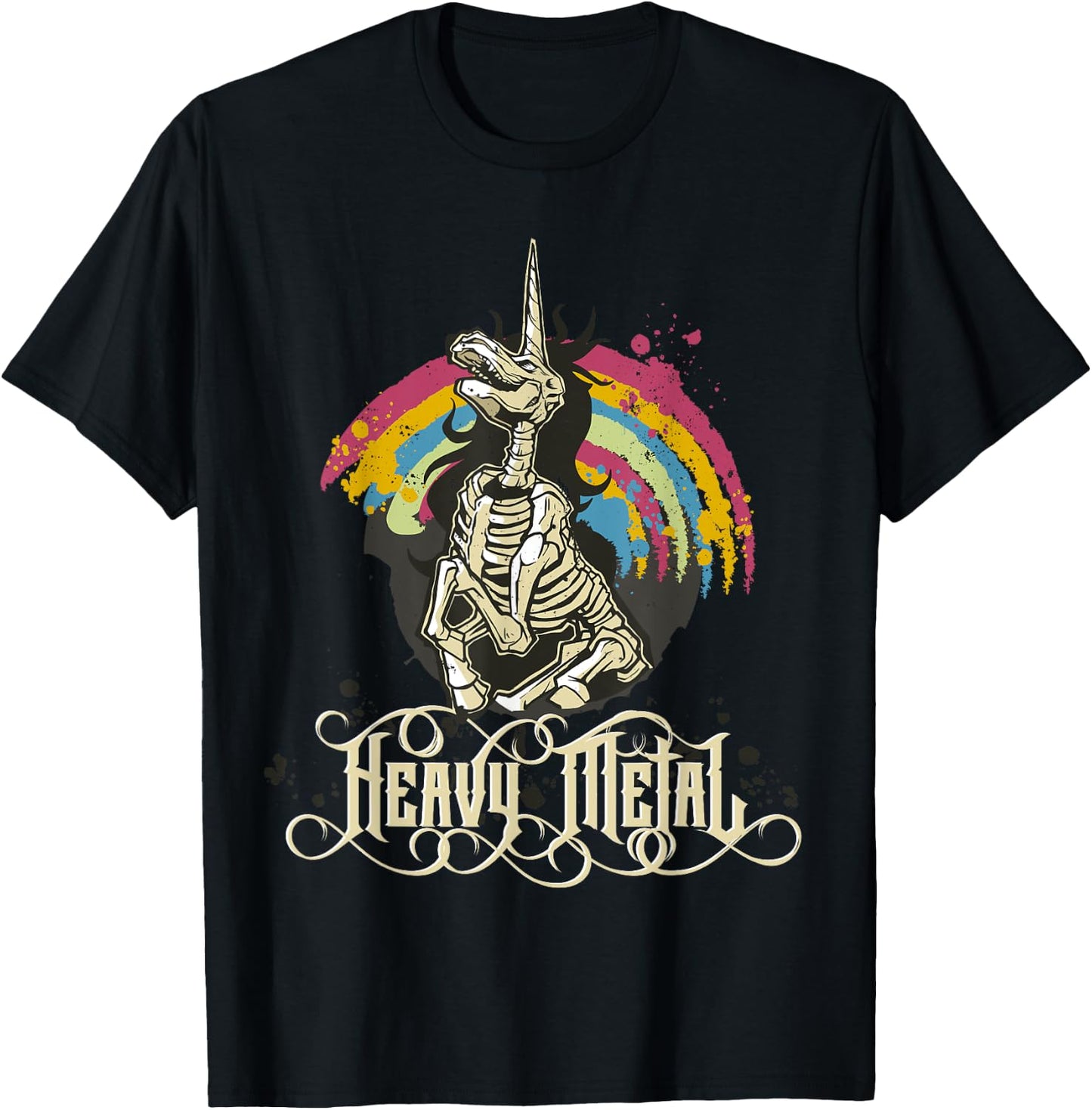 Heavy Metal Funny Skull Unicorn T-Shirt - T-Shirt | Black