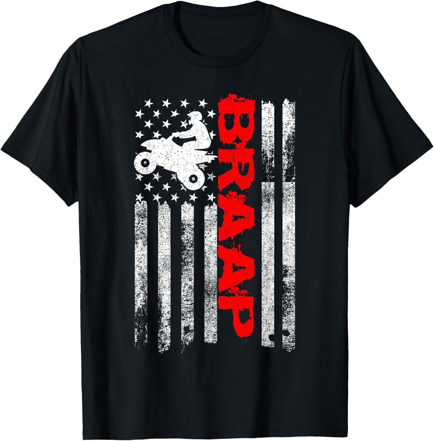 Cool Four Wheeler & ATV Gift Ideas Vintage USA American Flag Quad Bike ATV Gift - Black, , Small, Short Sleeve, , Letter Print, Motorcycle Theme T-Shirt - T-Shirt | Black