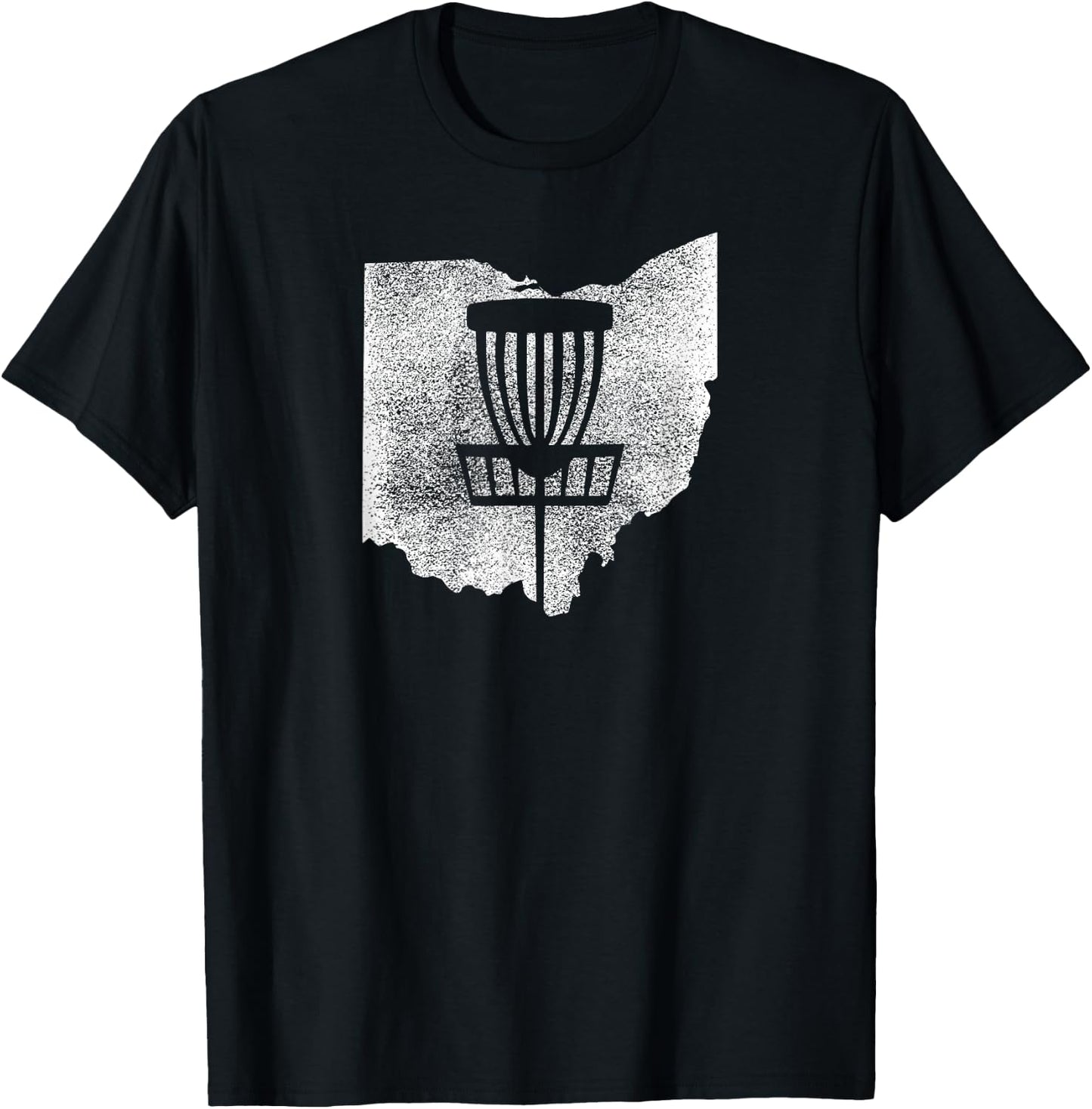 Ohio Disc Golf State with Basket Distressed Graphic T-Shirt - T-Shirt | Black