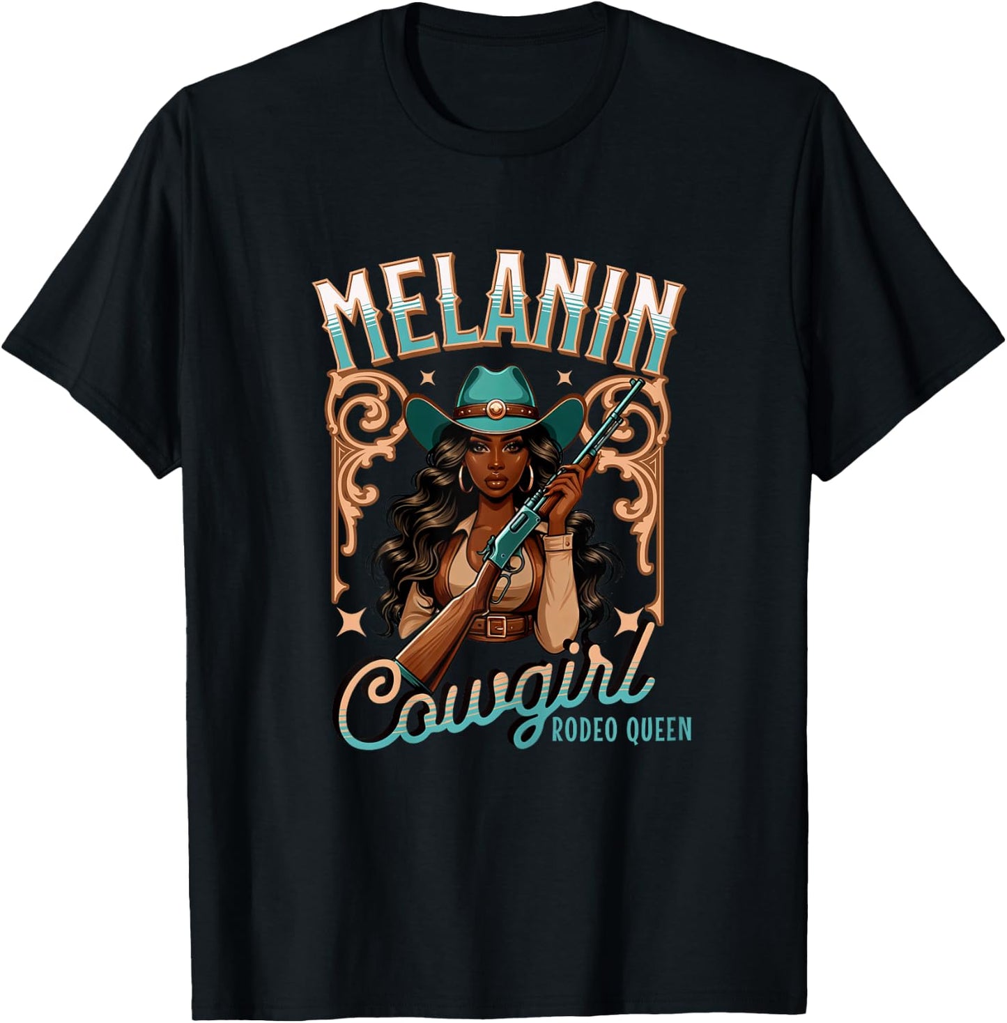 Melanin Cowgirl Rodeo Queen Country African American Western T-Shirt - T-Shirt | Black