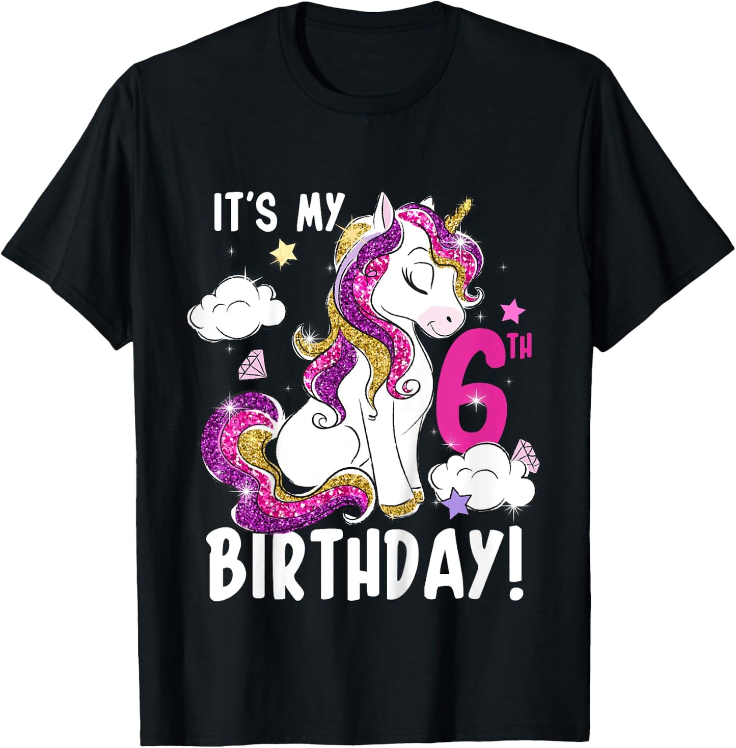 It's My 6th Birthday Unicorn T-Shirt - T-Shirt | Black