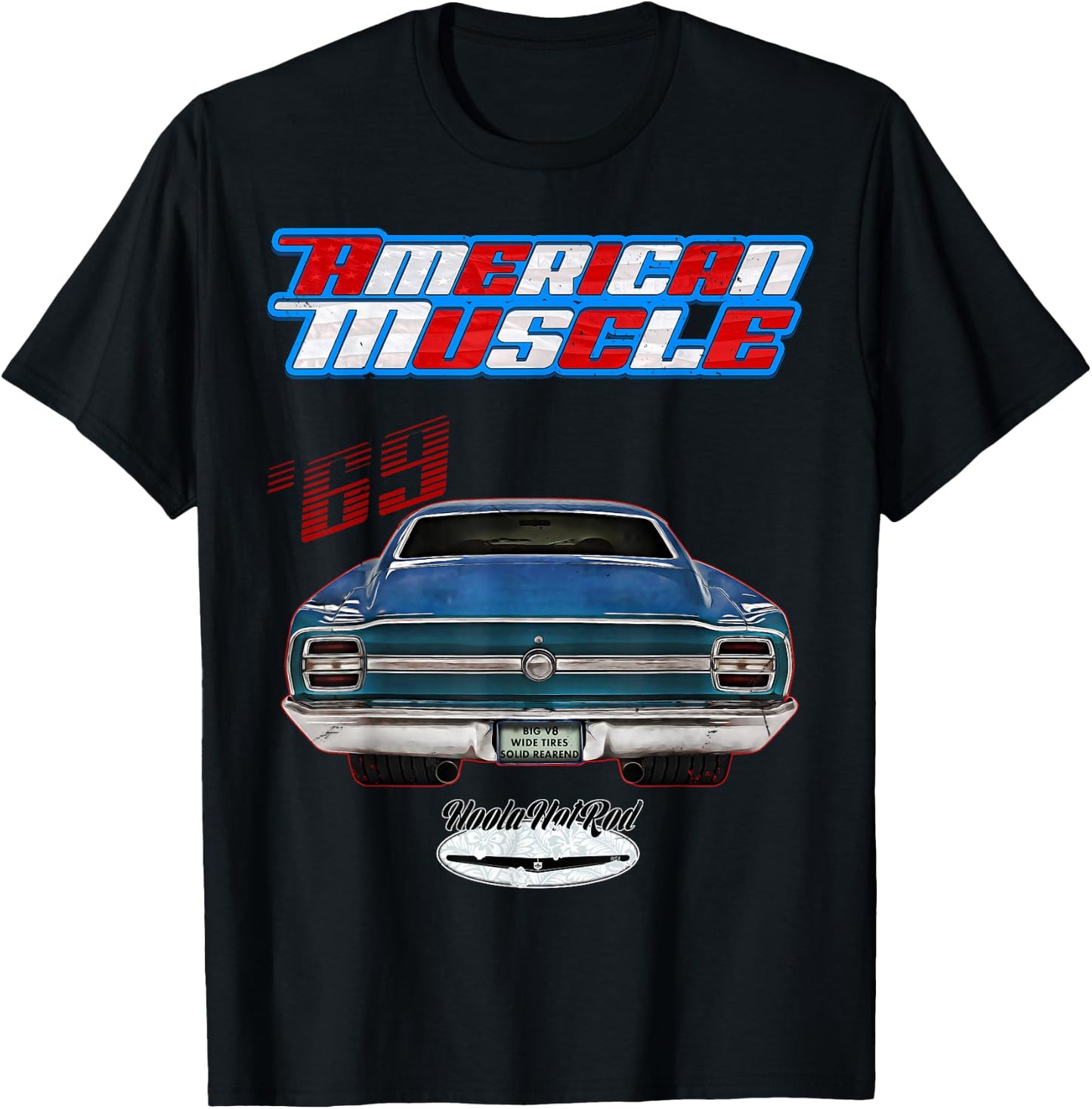 Hoola Hotrod 1969 Torino Hot Rod Muscle Car Pony Car Adult Black Cotton Polyester Small Classic Fit Pull On Short Sleeve T-Shirt - T-Shirt | Black