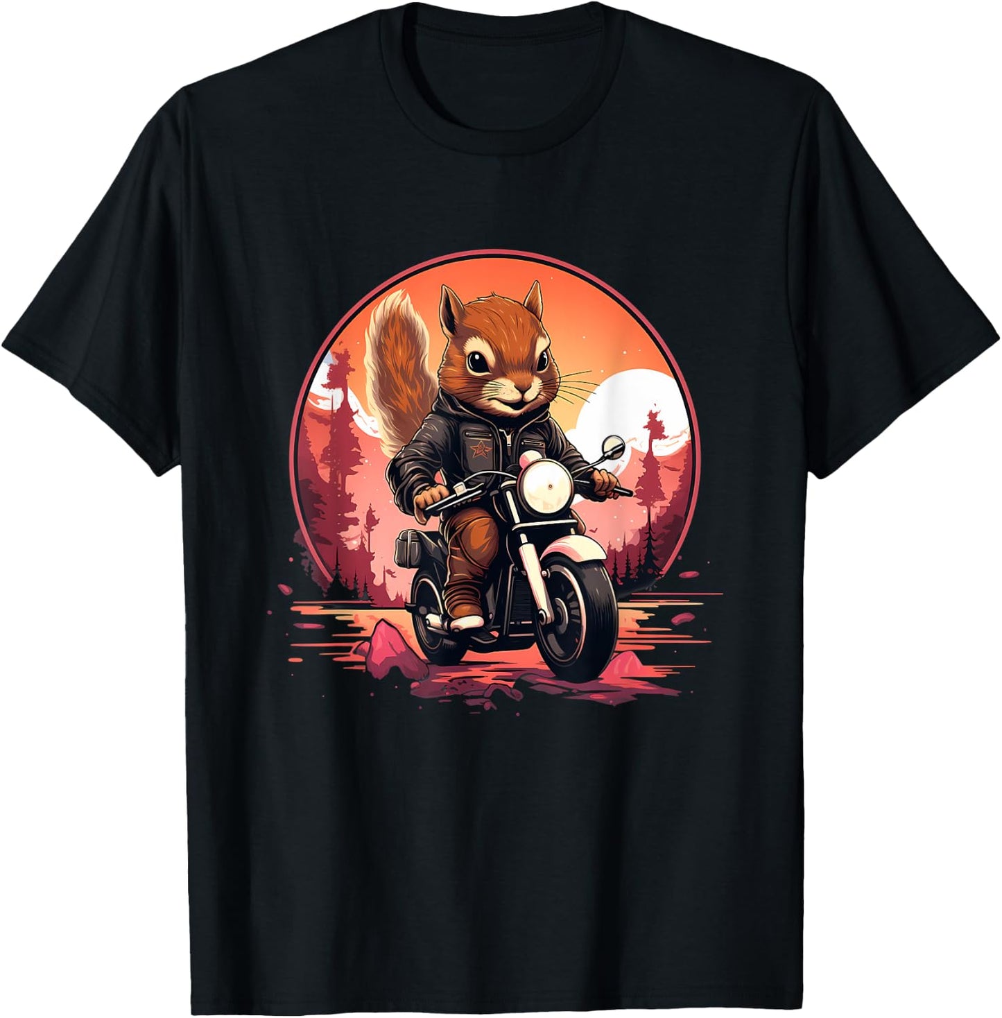 Biker Squirrel Riding Motorcycle T-Shirt - T-Shirt | Black