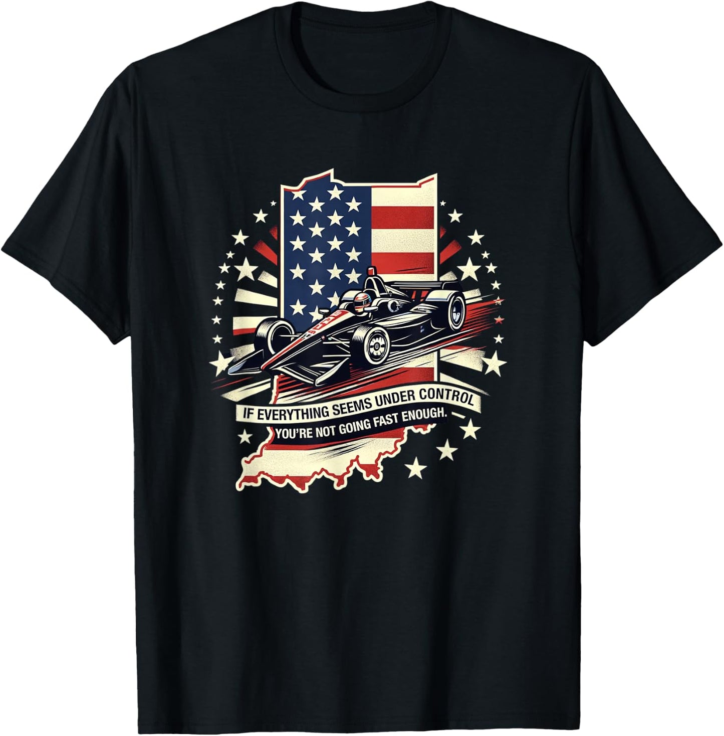 Indiana Patriotic Racecar Fast Enough Distressed Graphic T-Shirt - T-Shirt | Black