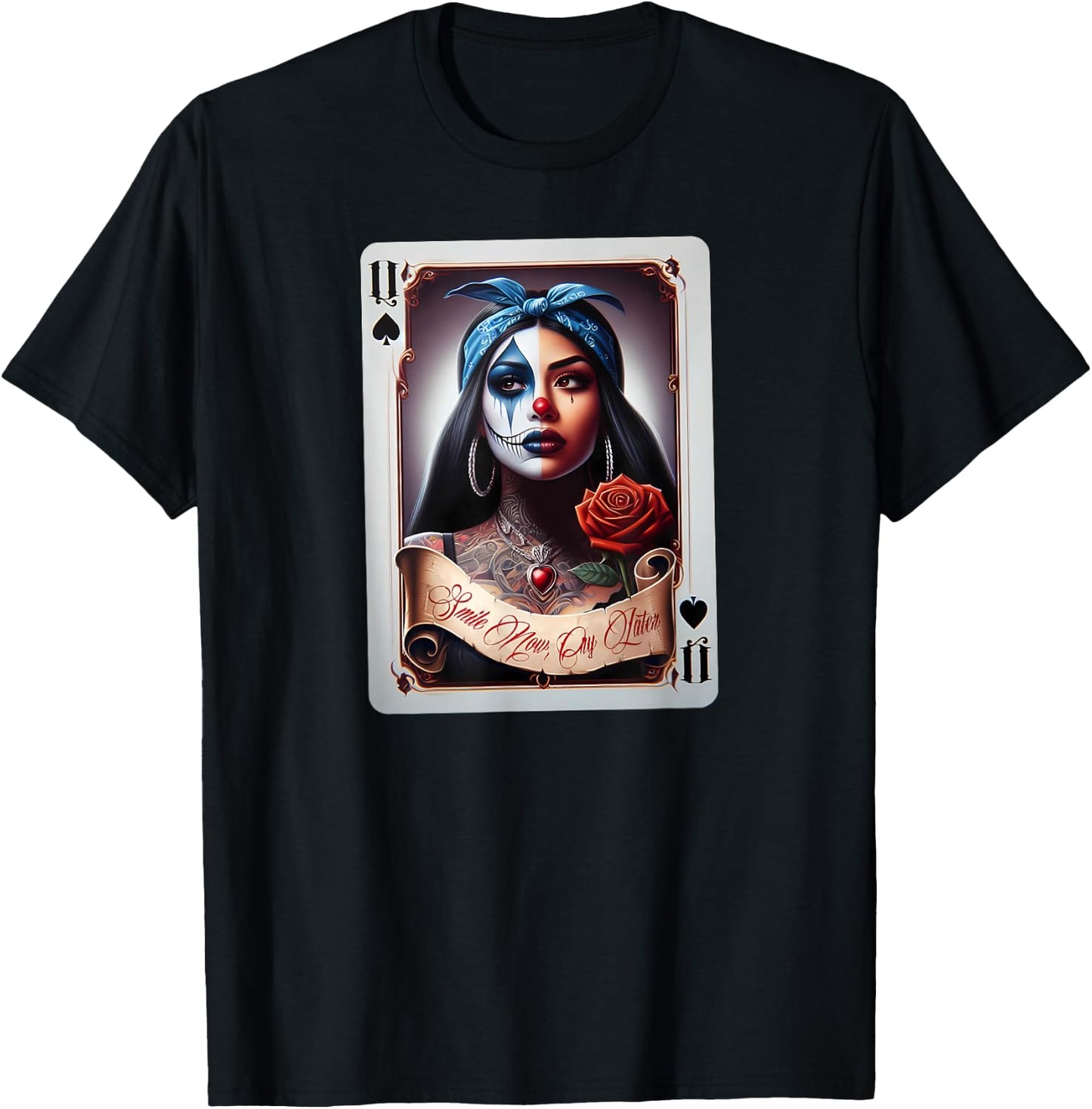 Smile Now CRY Later Camisa Chicana Chicano Tattoo Art Clown T-Shirt - T-Shirt | Black