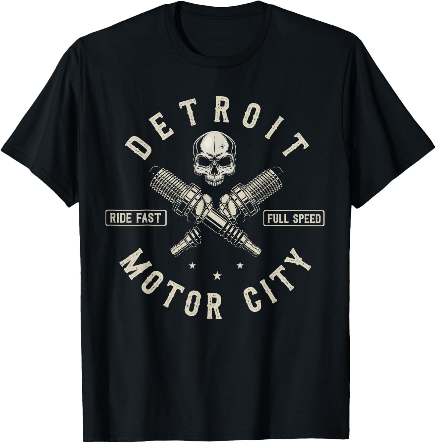Detroit Michigan Motor City Spark Plug Wings Ride Fast Speed T-Shirt - T-Shirt | Black