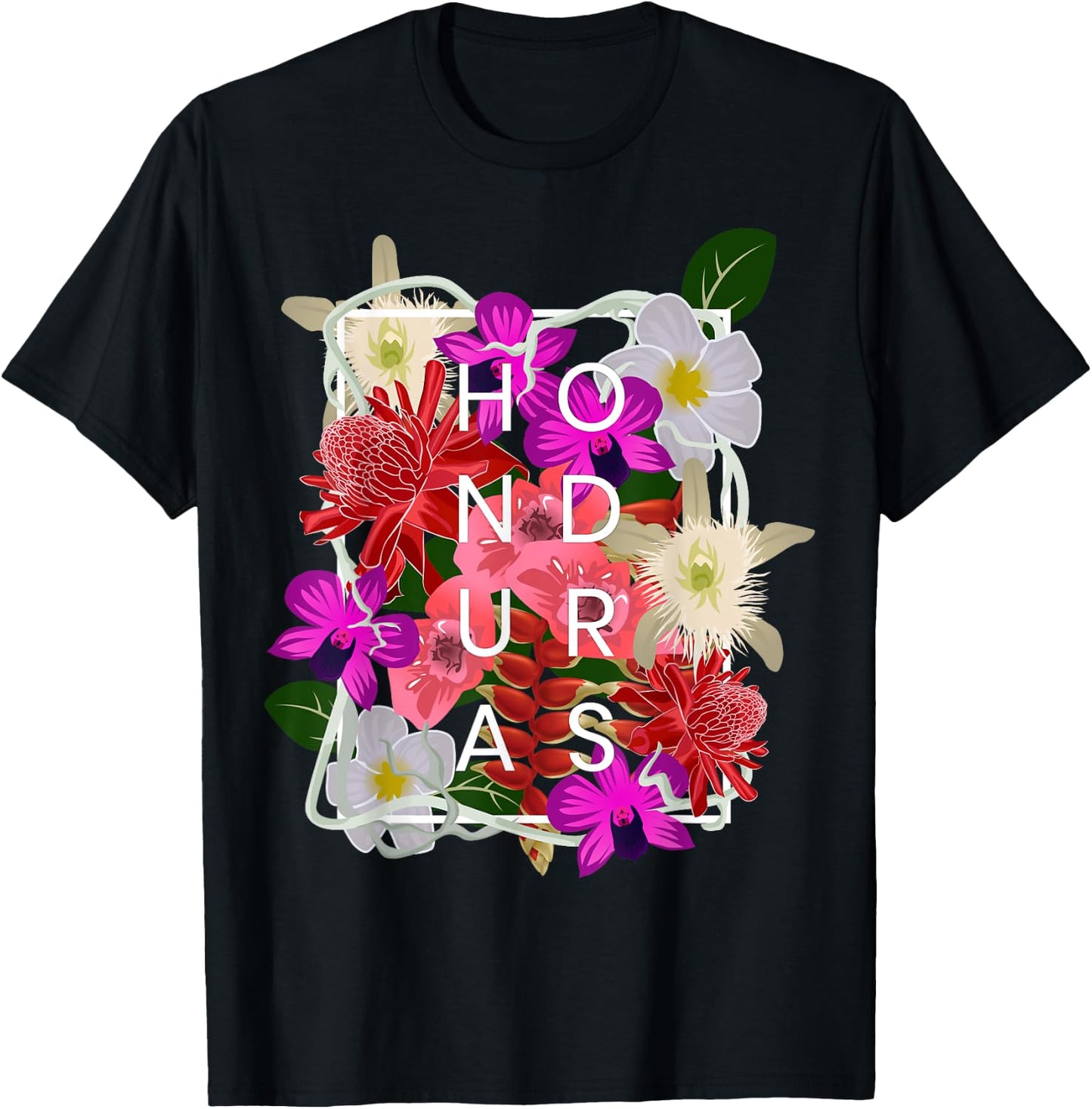Flowers of Honduras Word Art - Honduran Pride T-Shirt - T-Shirt | Black