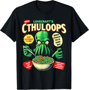 Cthuloops Cereal Parody for Horror Fans - Cthulhu T-Shirt - T-Shirt | Black