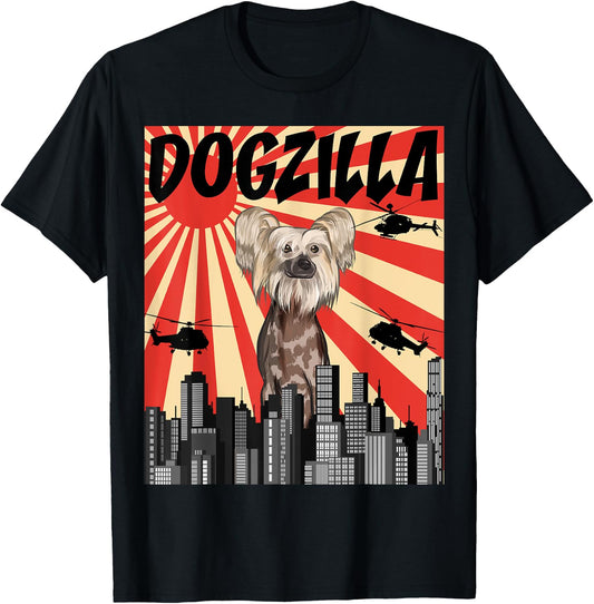 Funny Retro Japanese Dogzilla Chinese Crested T-Shirt - T-Shirt | Black