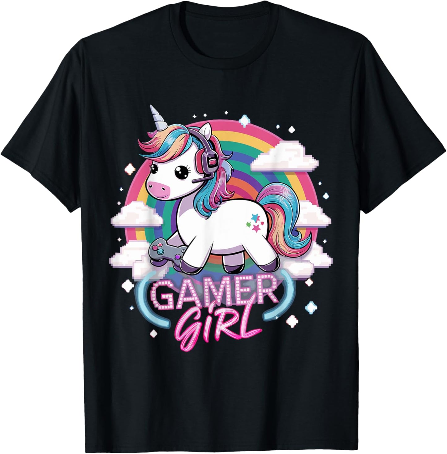 Gamer Girl Unicorn Gaming Cute Video Game T-Shirt - T-Shirt | Black