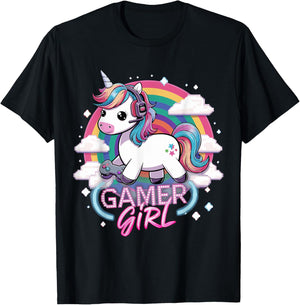 Gamer Girl Unicorn Gaming Cute Video Game T-Shirt - T-Shirt | Black