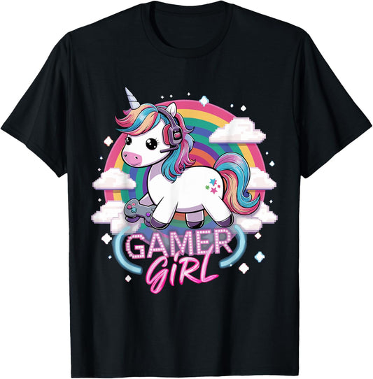 Gamer Girl Unicorn Gaming Cute Video Game T-Shirt - T-Shirt | Black