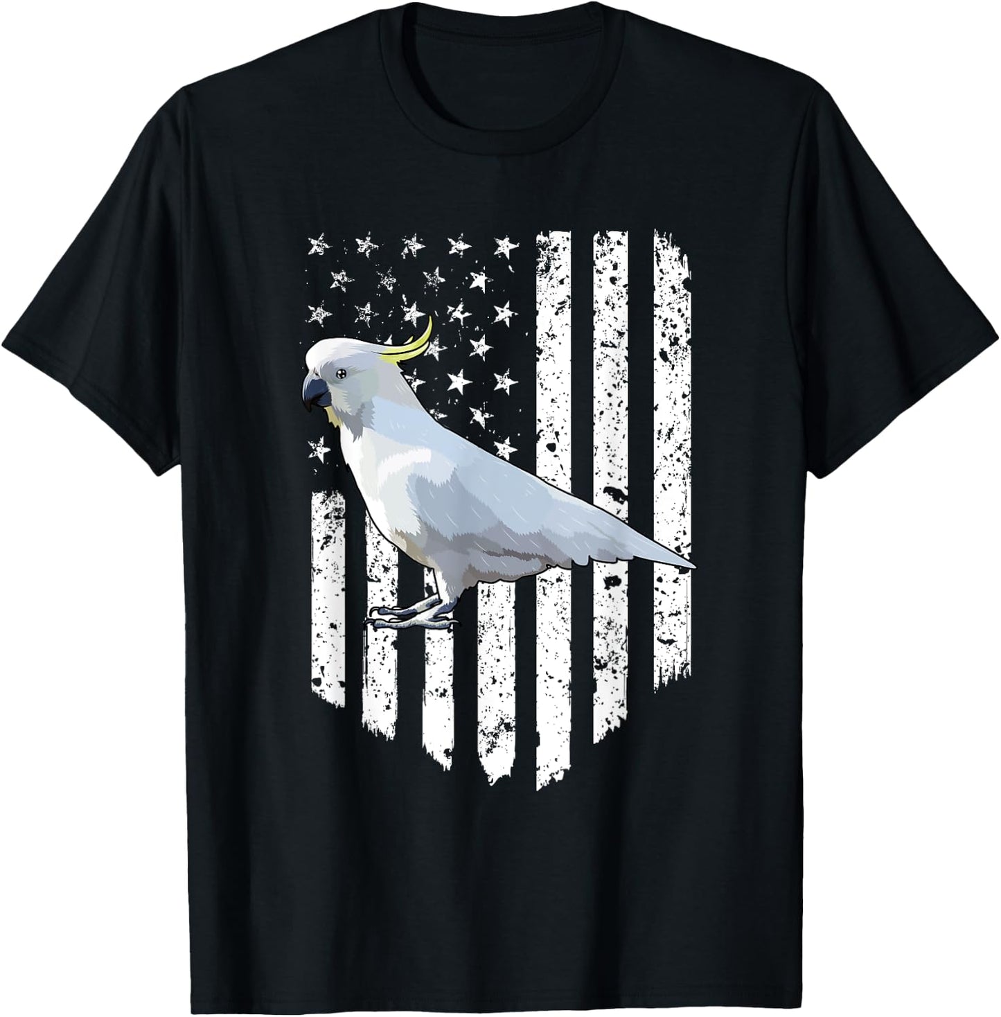 White American Flag Cockatoo Bird 4th Of July T-Shirt - T-Shirt | Black