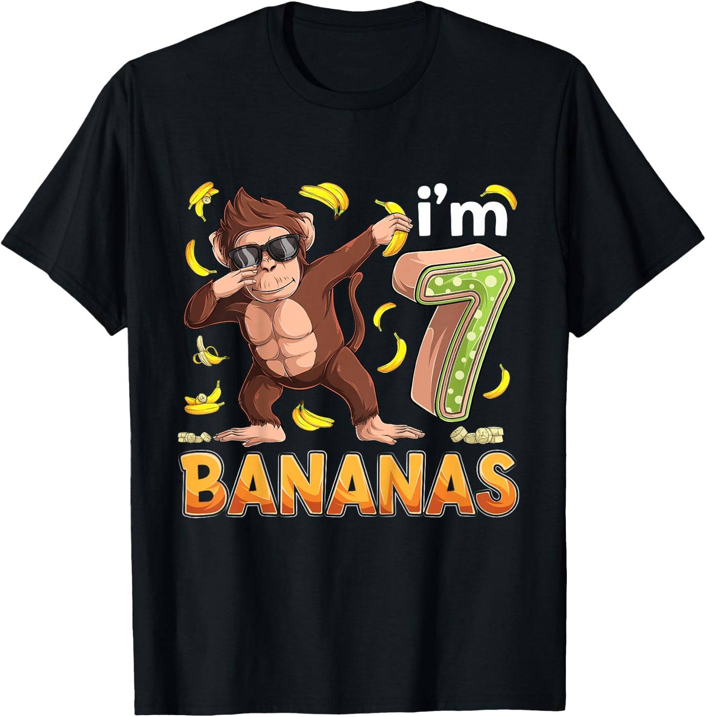 7 Year Old Monkey Birthday Safari Jungle Animal 7th B-day T-Shirt - T-Shirt | Black