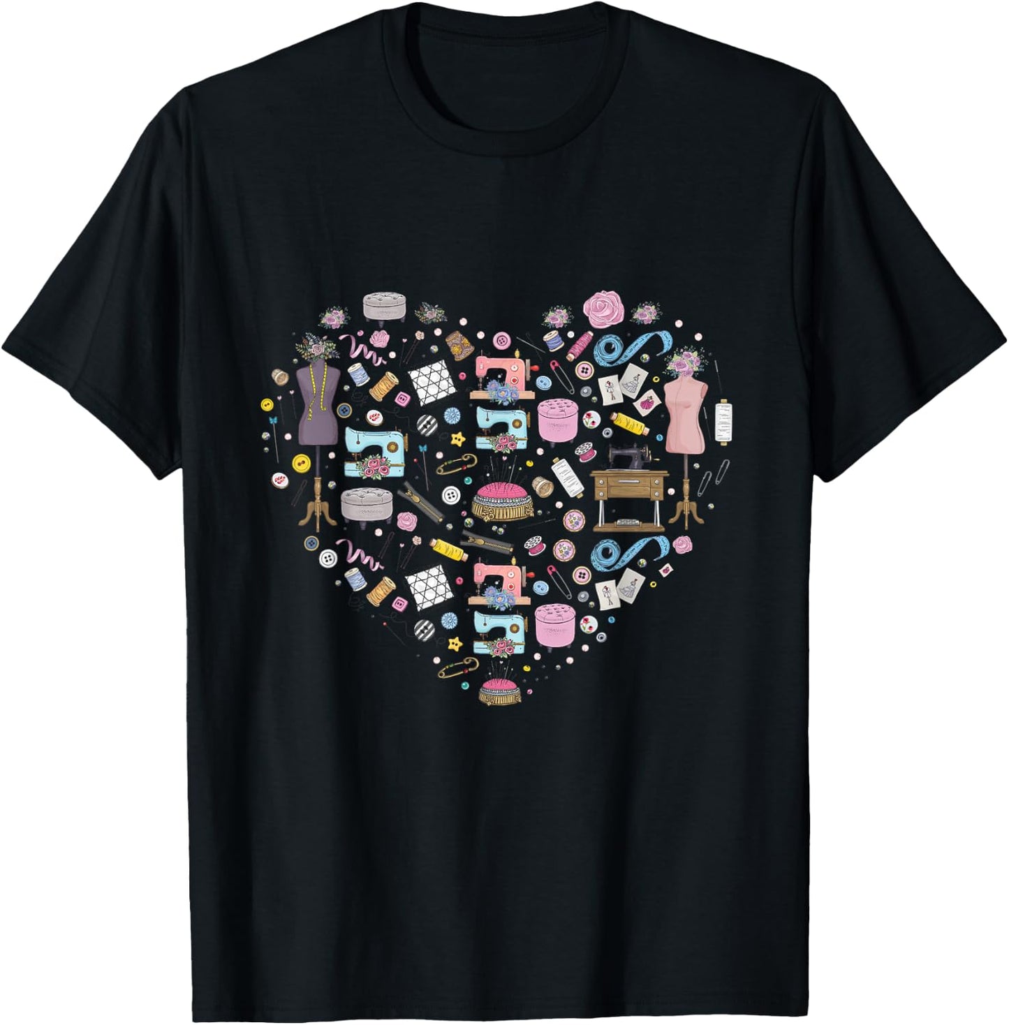 Sewing Quilting Machine Quilters Gift Sewing Lover Heart T-Shirt - T-Shirt | Black