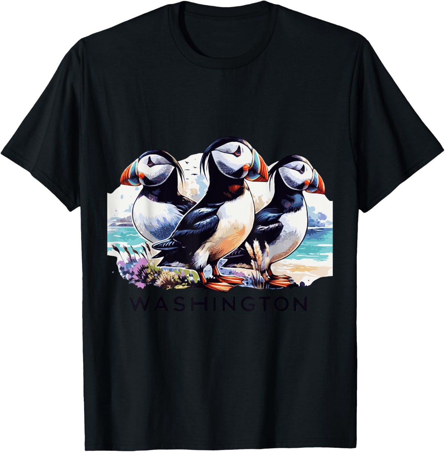 Puffins Tufted Washington State Birds adorable T-Shirt - T-Shirt | Black