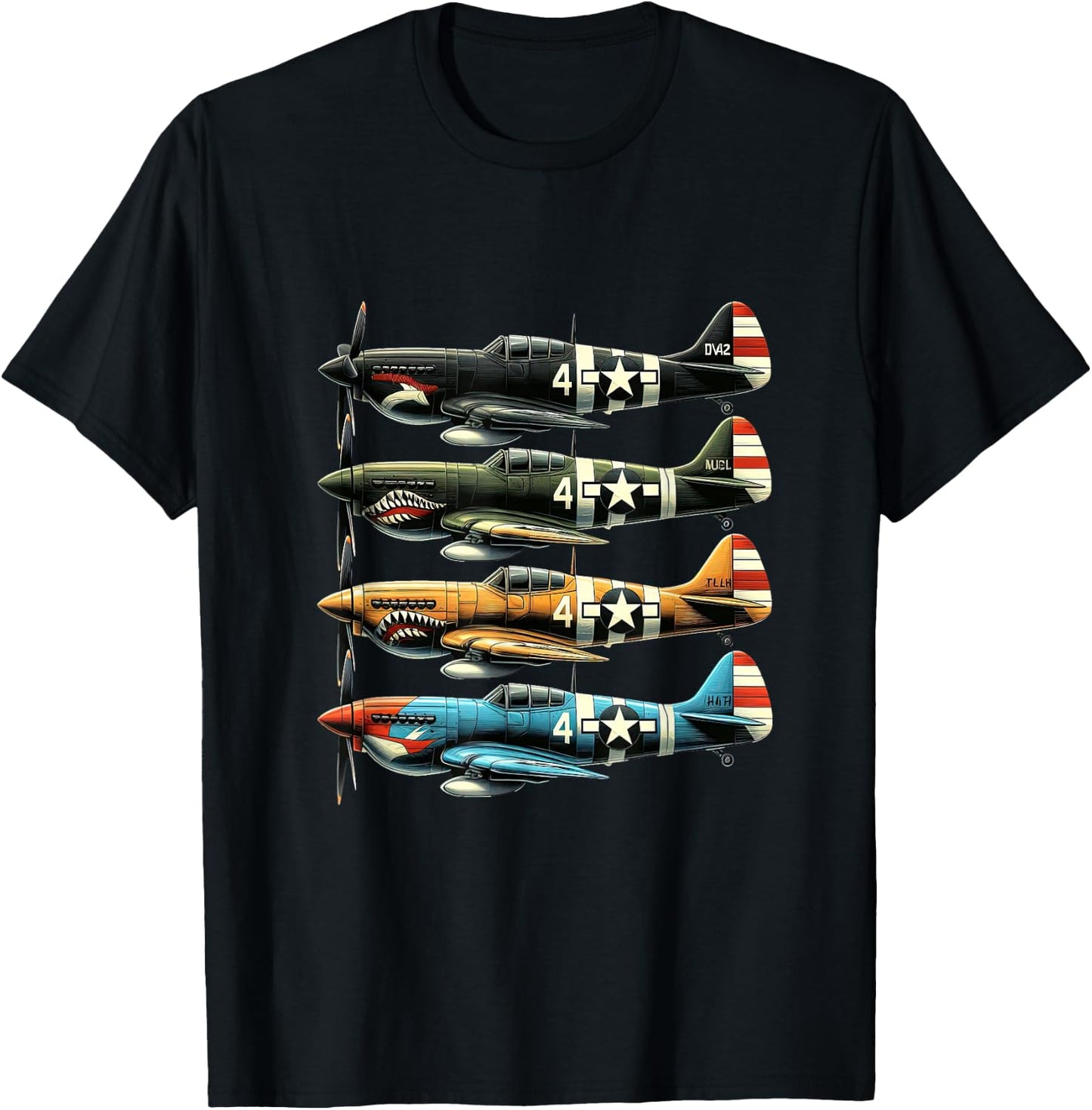 WW2 Planes P40 Warhawk Nose Art T-Shirt - T-Shirt | Black