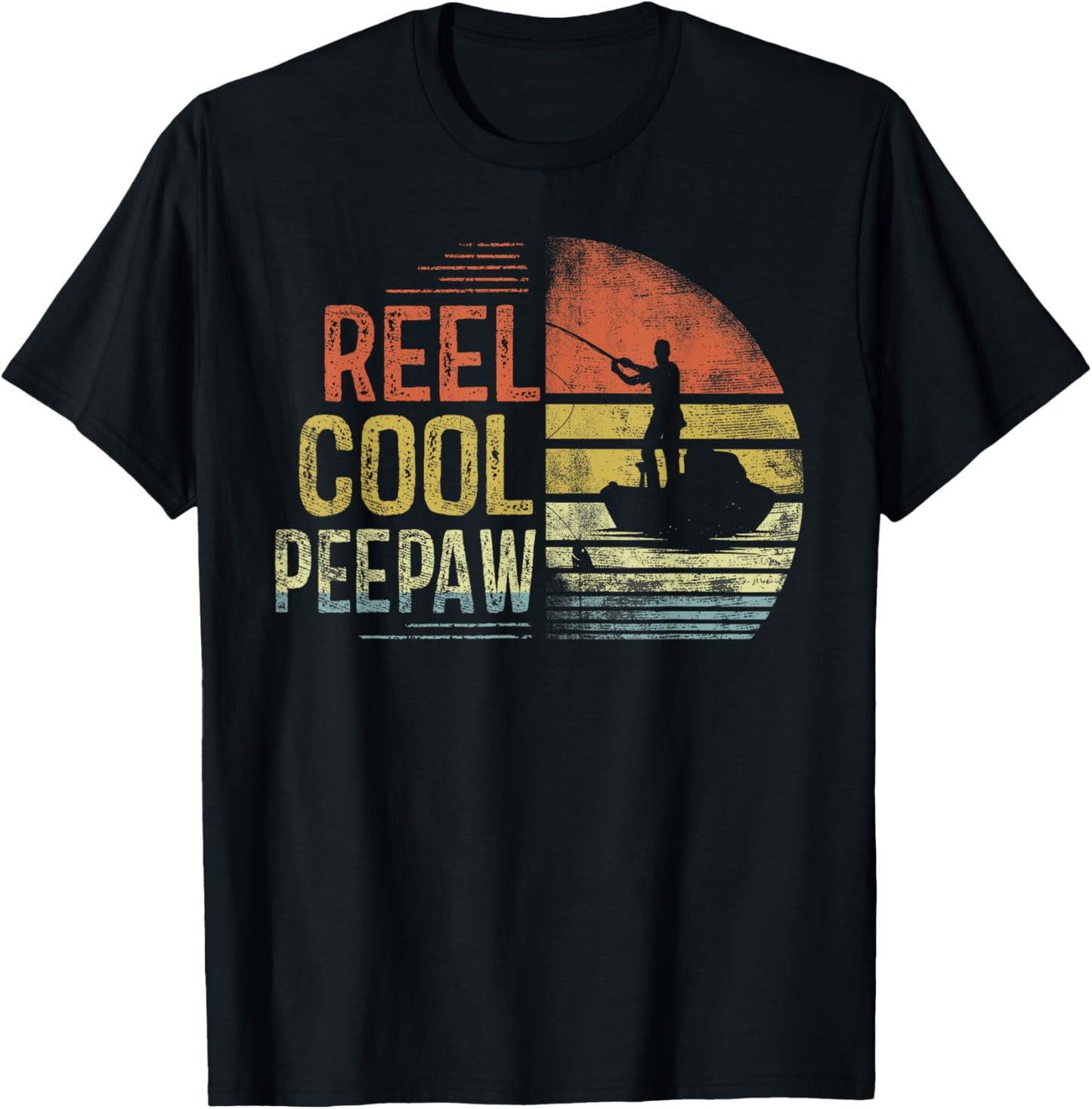 Reel Cool Peepaw Fishing Gifts Peepaw Birthday Vintage T-Shirt - T-Shirt | Black