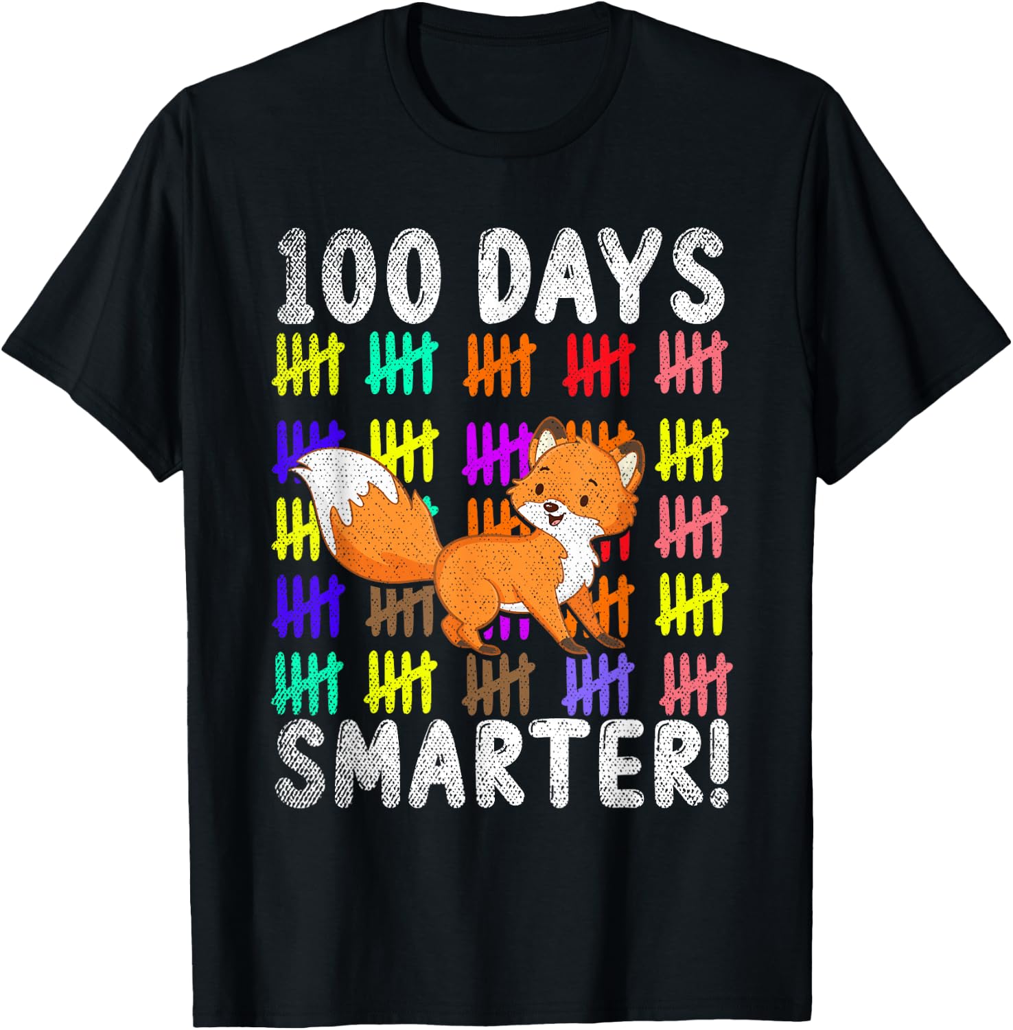 100 Days Smarter Cute Animal Fox 100 Days Of School T-Shirt - T-Shirt | Black