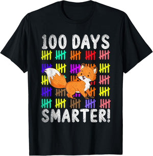 100 Days Smarter Cute Animal Fox 100 Days Of School T-Shirt - T-Shirt | Black