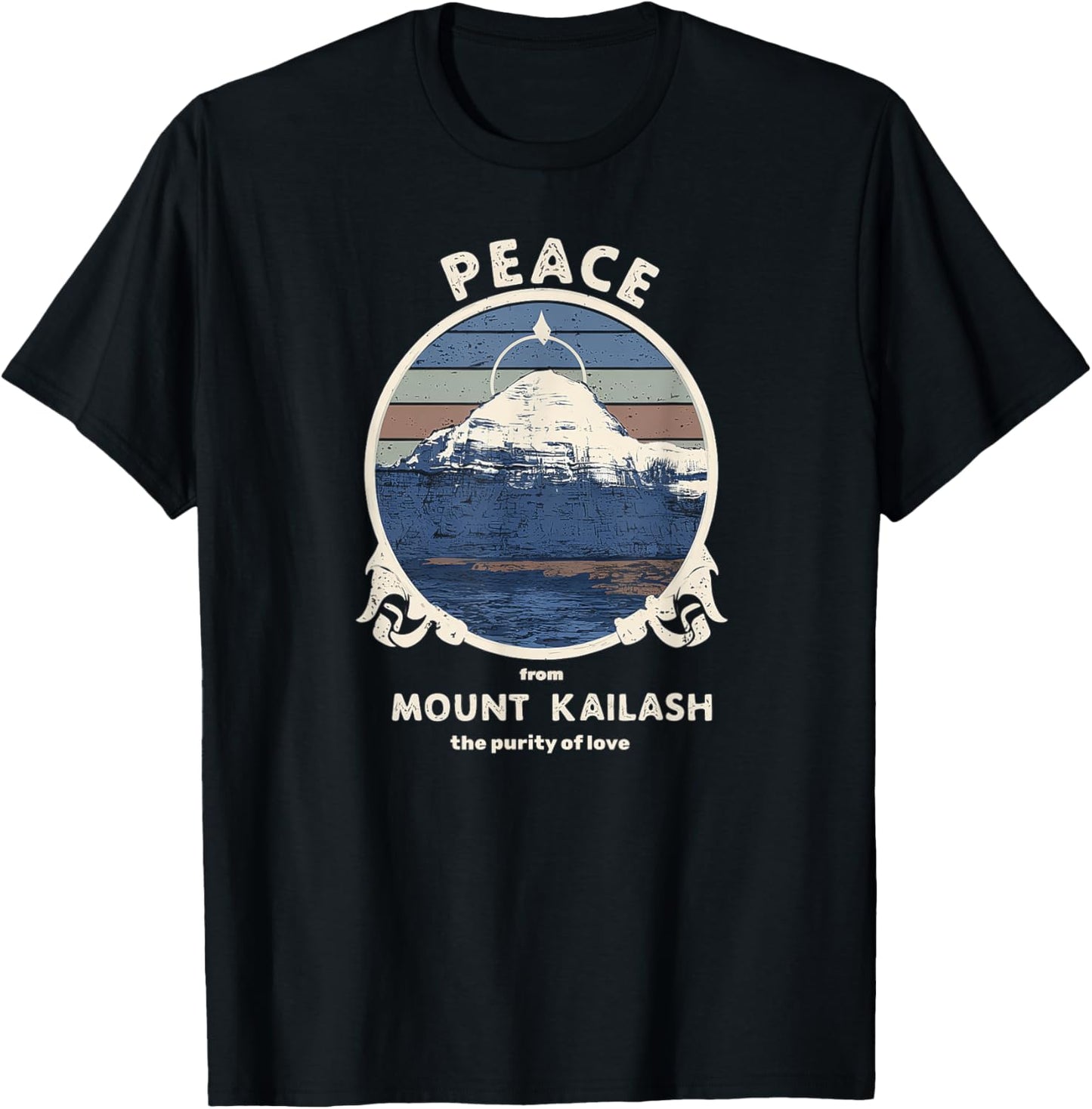 Mount Kailash Peace, Purity of Love Meditation Retro Print T-Shirt - T-Shirt | Black