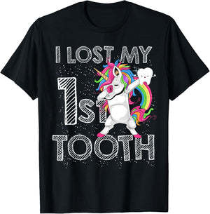 I Lost My First Tooth Baby Tooth Fairy Unicorn Dabbing T-Shirt - T-Shirt | Black