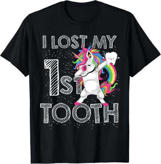 I Lost My First Tooth Baby Tooth Fairy Unicorn Dabbing T-Shirt - T-Shirt | Black