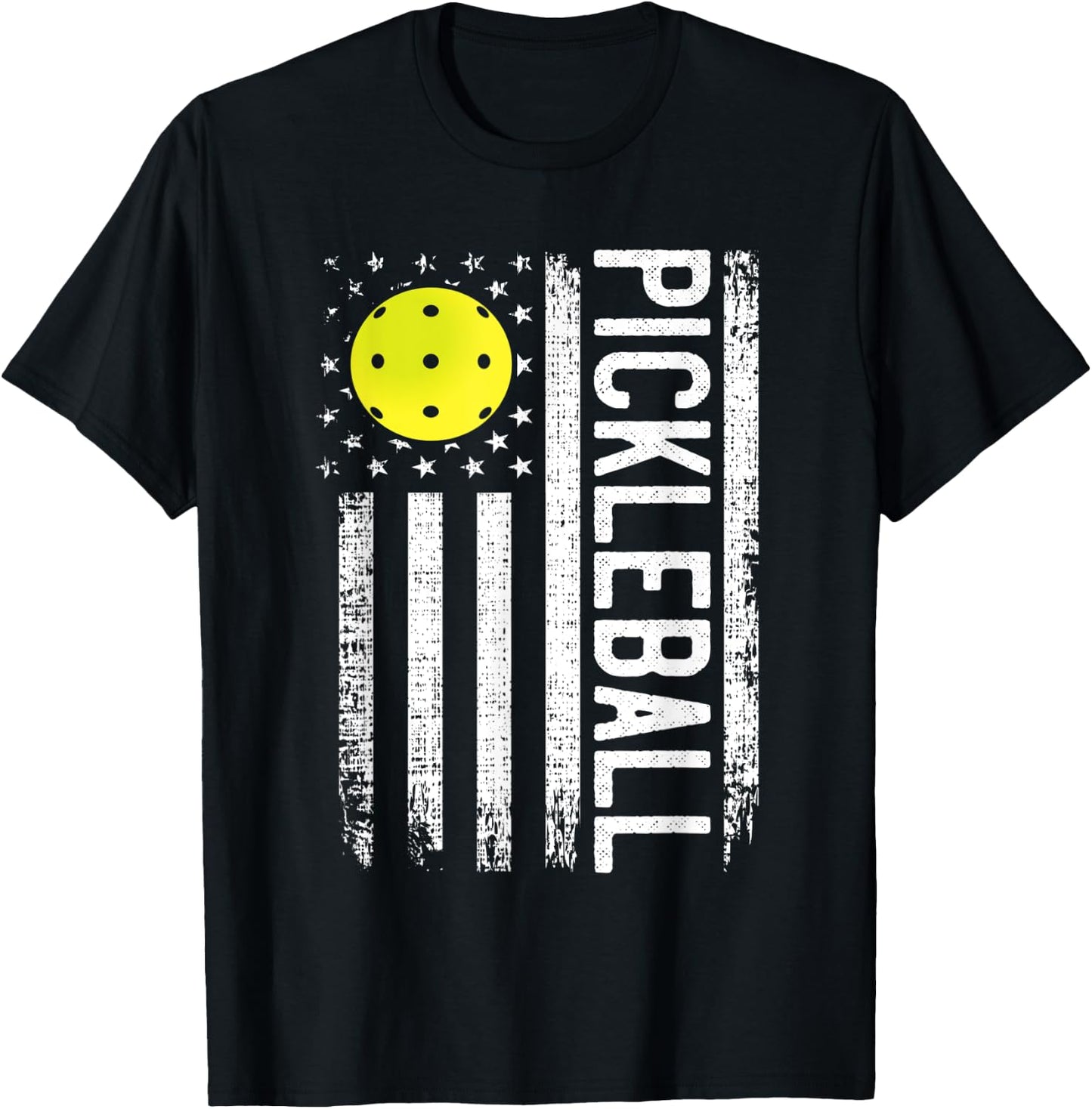 Pickleball Shirt American Flag Funny Pickleball Player Shirt Women Men T-Shirt - T-Shirt | Black