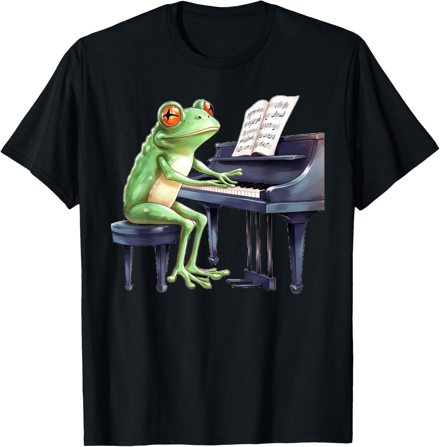 Cute Frog Playing Piano Musician Music T-Shirt - T-Shirt | Black