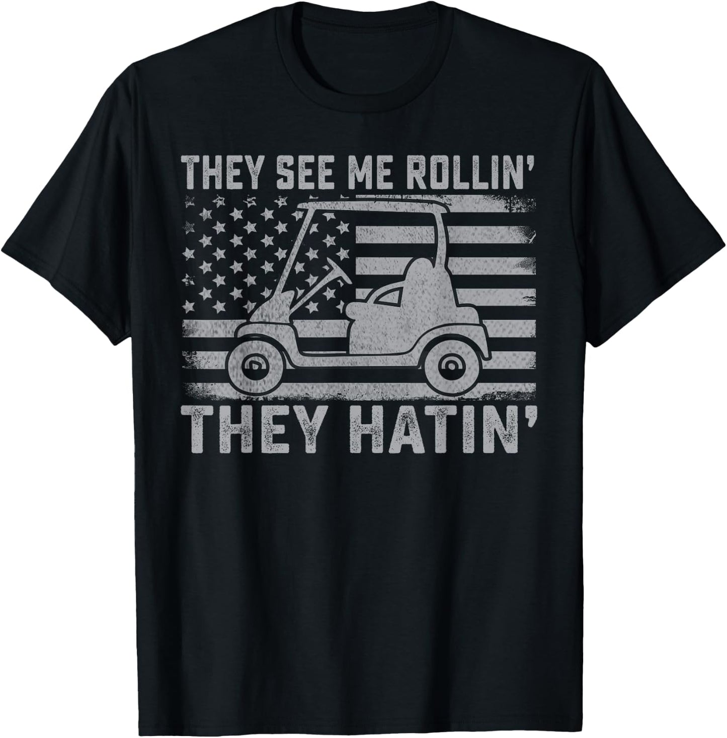 Funny Golfer Dad Husband US Flag They See Me Rolling T-Shirt - T-Shirt | Black