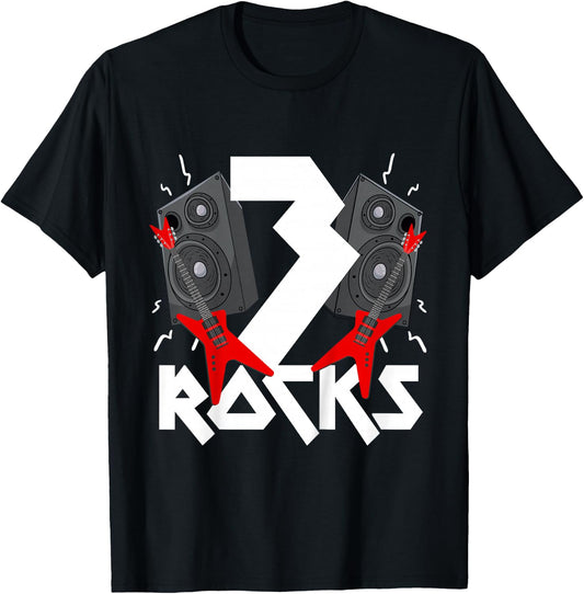3 Rocks Birthday Party 3 Year Old Rock N Roll Star 3rd Gift T-Shirt - T-Shirt | Black