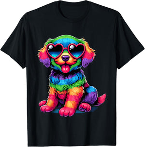 Dog Wearing Glasses Heart Puppy Love Dog T-Shirt - T-Shirt | Black